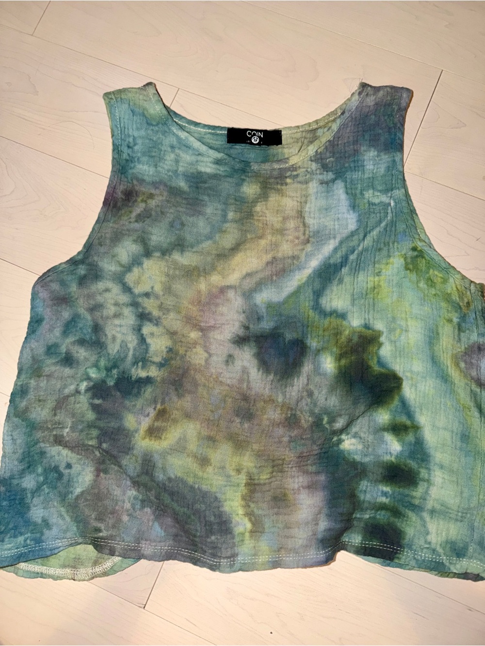 CON Tank Top in Green and Blue Tie-Dye